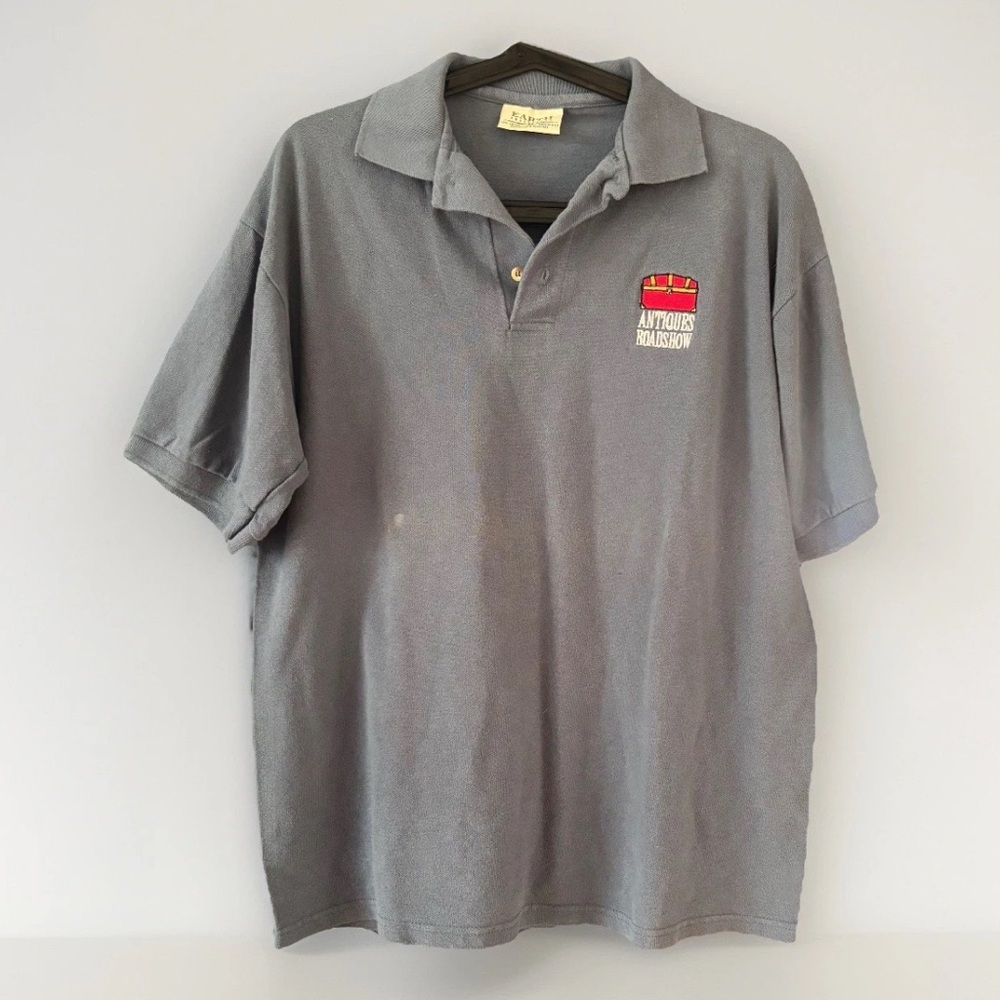 Earth Collection "Antiques Roadshow" Logo Blue Polo Size Medium 100% Cotton